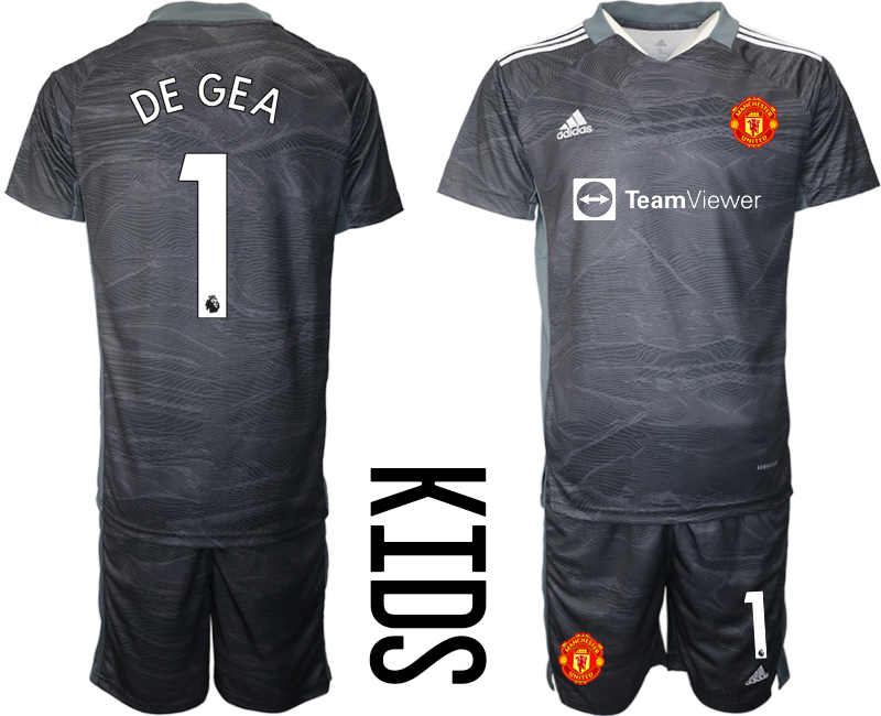 Youth 2021-2022 Club Manchester United black goalkeeper #1 Soccer Jersey